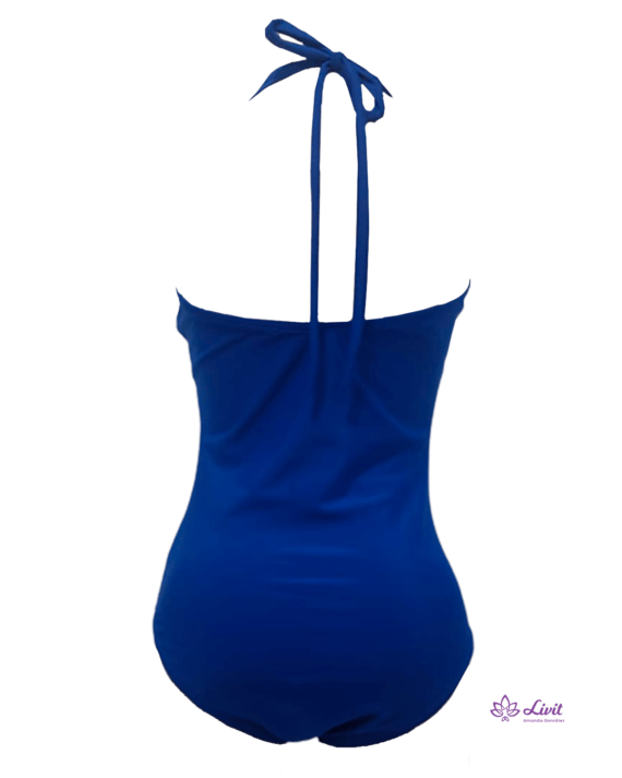 Vestido de baño Verano enterizo Post mastectomía Azul parte tracera.