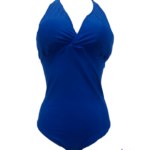 Vestido de baño post mastectomía Verano enterizo Color azul de cordón al cuello.