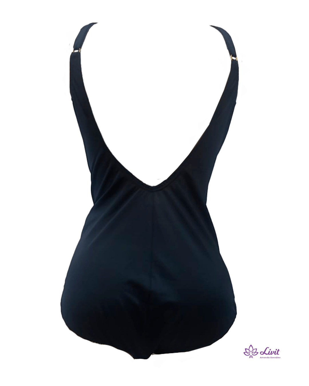 Vestido de baño enterizo negro postmastectomía vista tracera