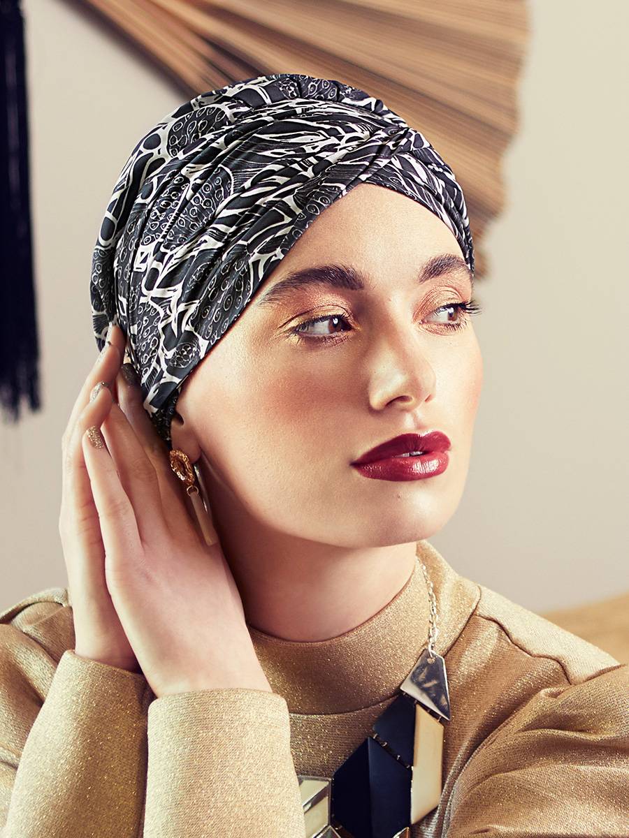 Zafiro Turban bohemio estampado - Maderas Florales - 3026-0738