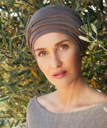 Turbante BB. Beatrice turban con cintas - Marrón polvoriento - 1291-0318